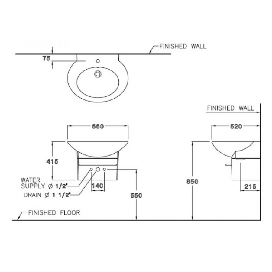 Chậu lavabo treo tường COTTO SC01027 Charisma