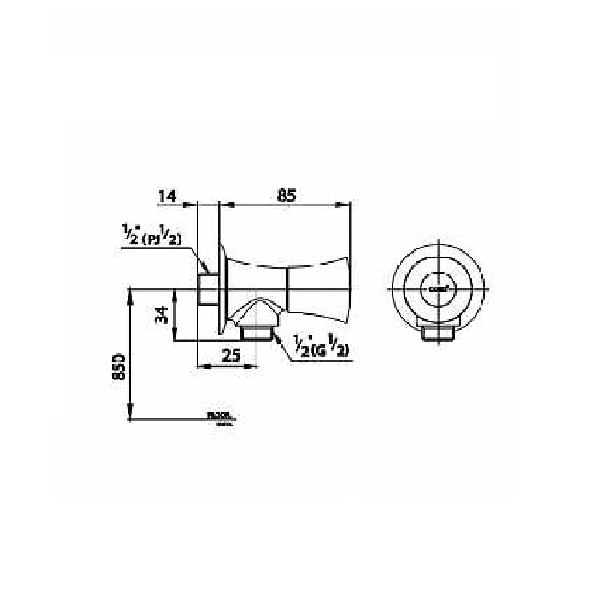 Bản vẽ kỹ thuật củ sen tắm lạnh CT1092C26(HM) COTTO