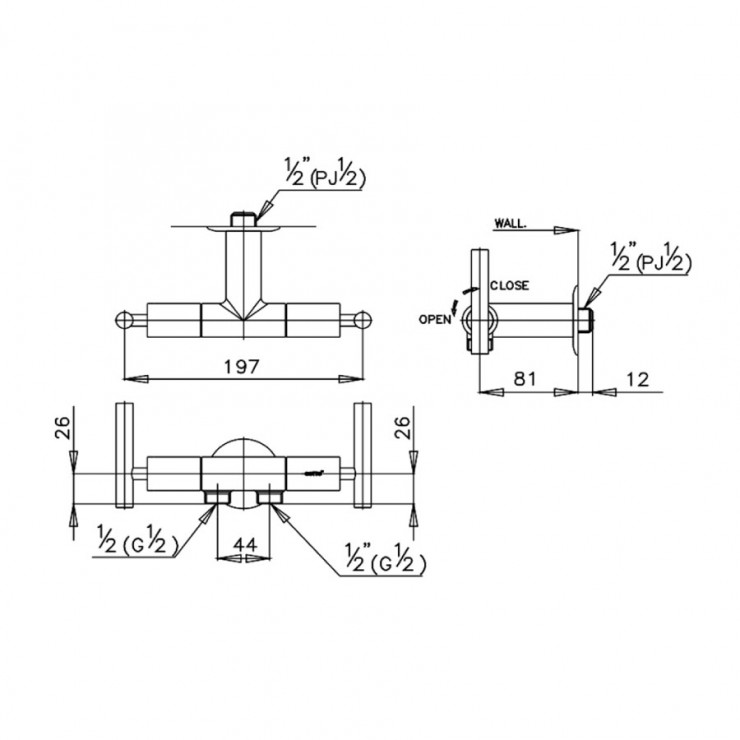 Bản vẽ kỹ thuật củ sen tắm lạnh COTTO CT173C20(HM)
