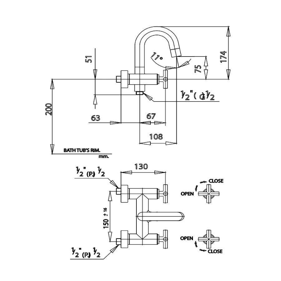 Củ sen tắm COTTO CT252C16 nóng lạnh Cross