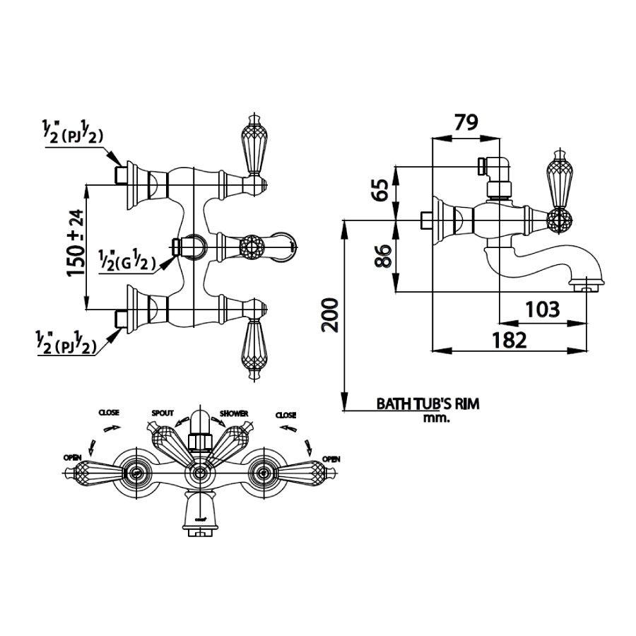 Củ sen tắm COTTO CT256C17ST nóng lạnh Classic Crystal