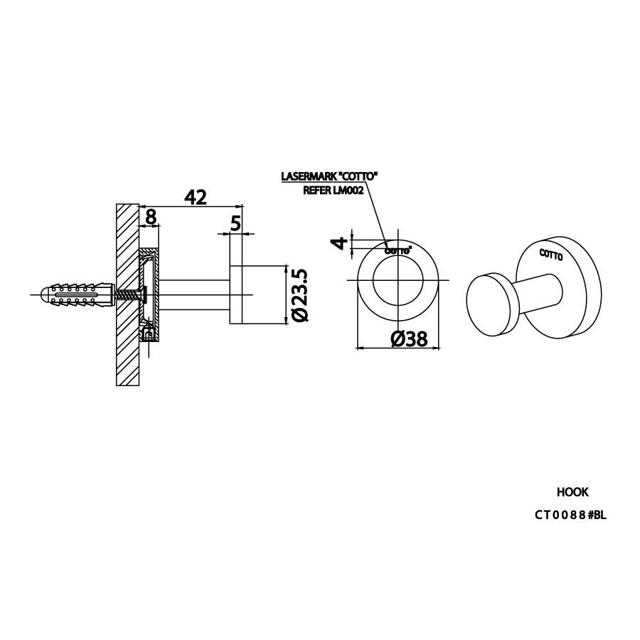 Móc áo đơn COTTO CT0088#BL màu đen PJ