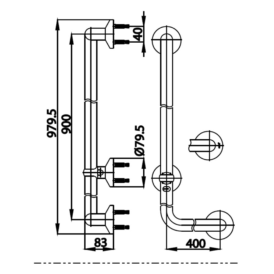Thanh tay vịn COTTO CT727L#WH Pressalit hình chữ L vách tường bên phải