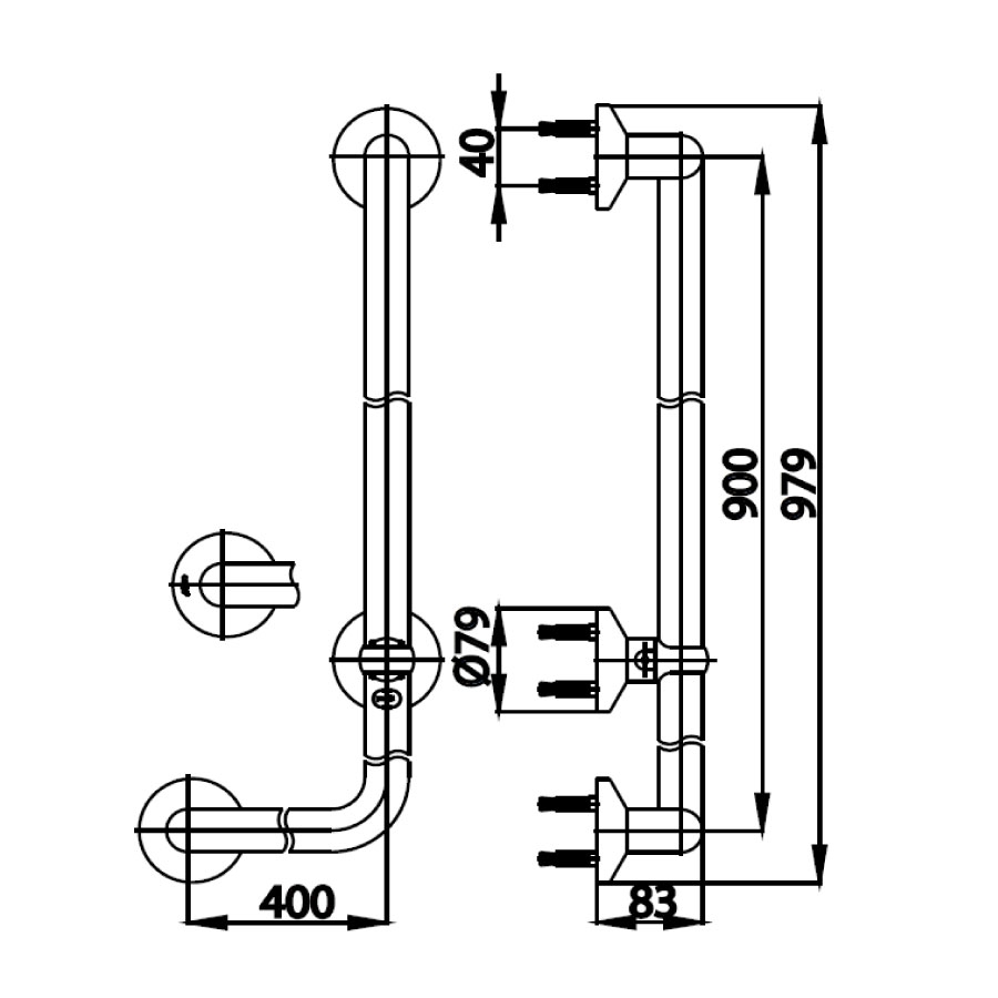 Thanh tay vịn COTTO CT727R#WH Pressalit hình chữ L vách tường bên trái