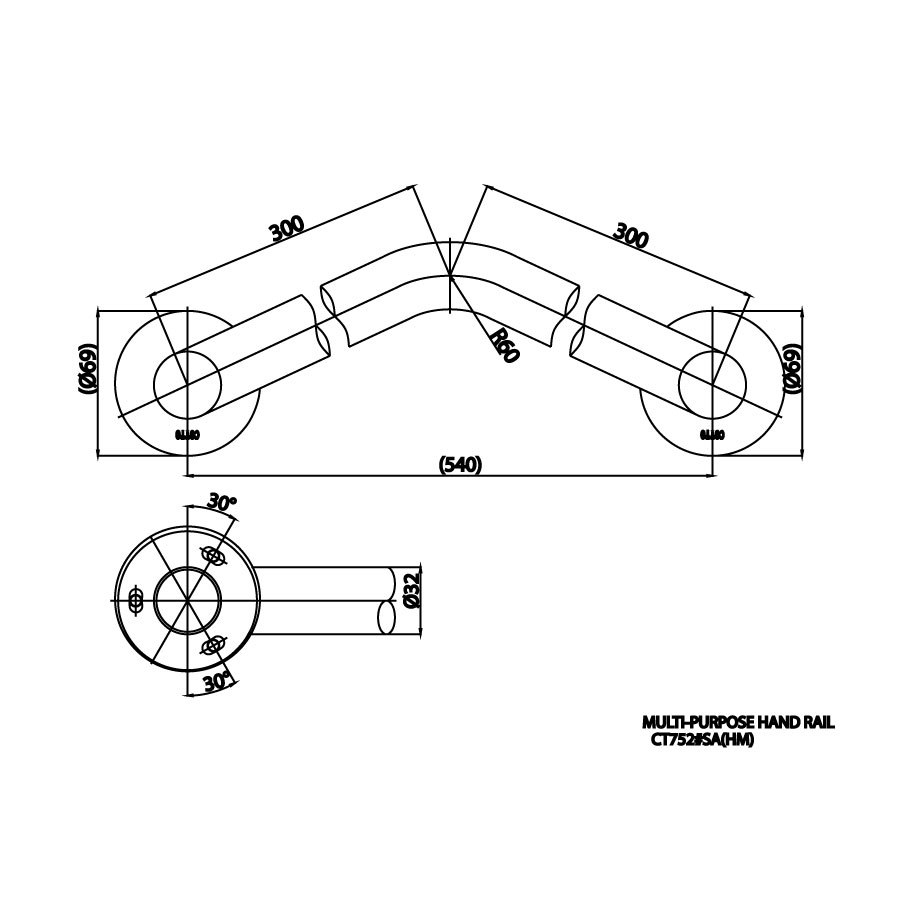 Thanh tay vịn COTTO CT752#SA(HM) Handrail hình chữ V
