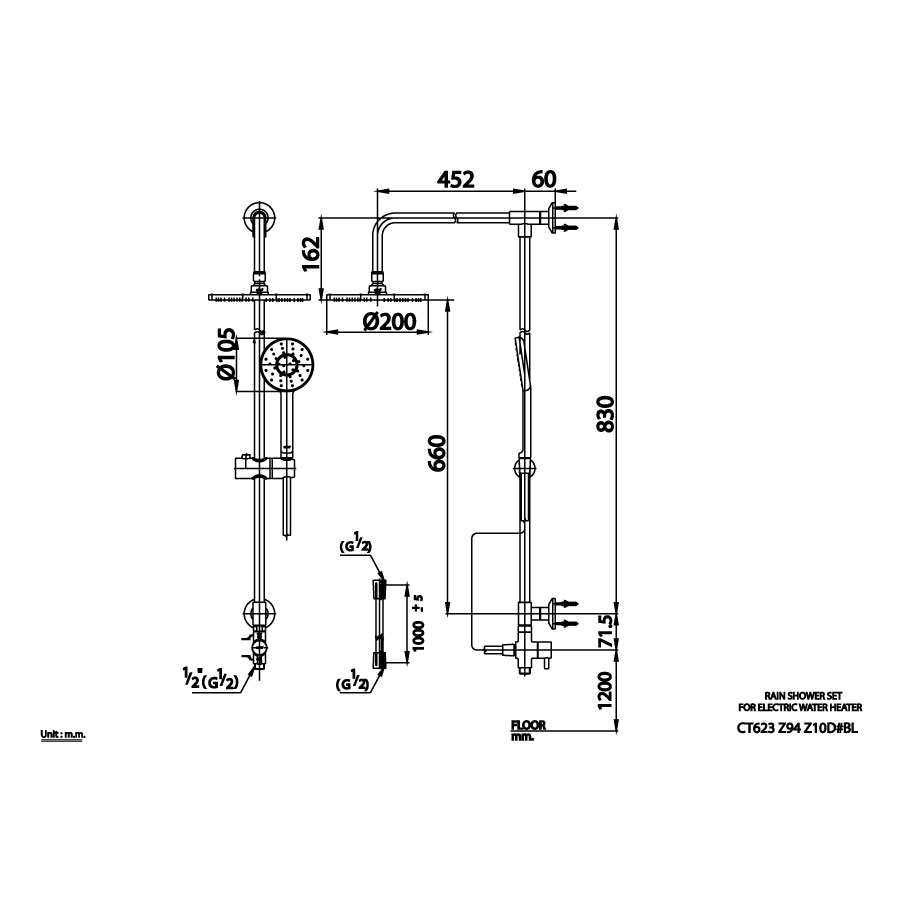 Thân sen tắm đứng COTTO CT623Z94Z10D#BL