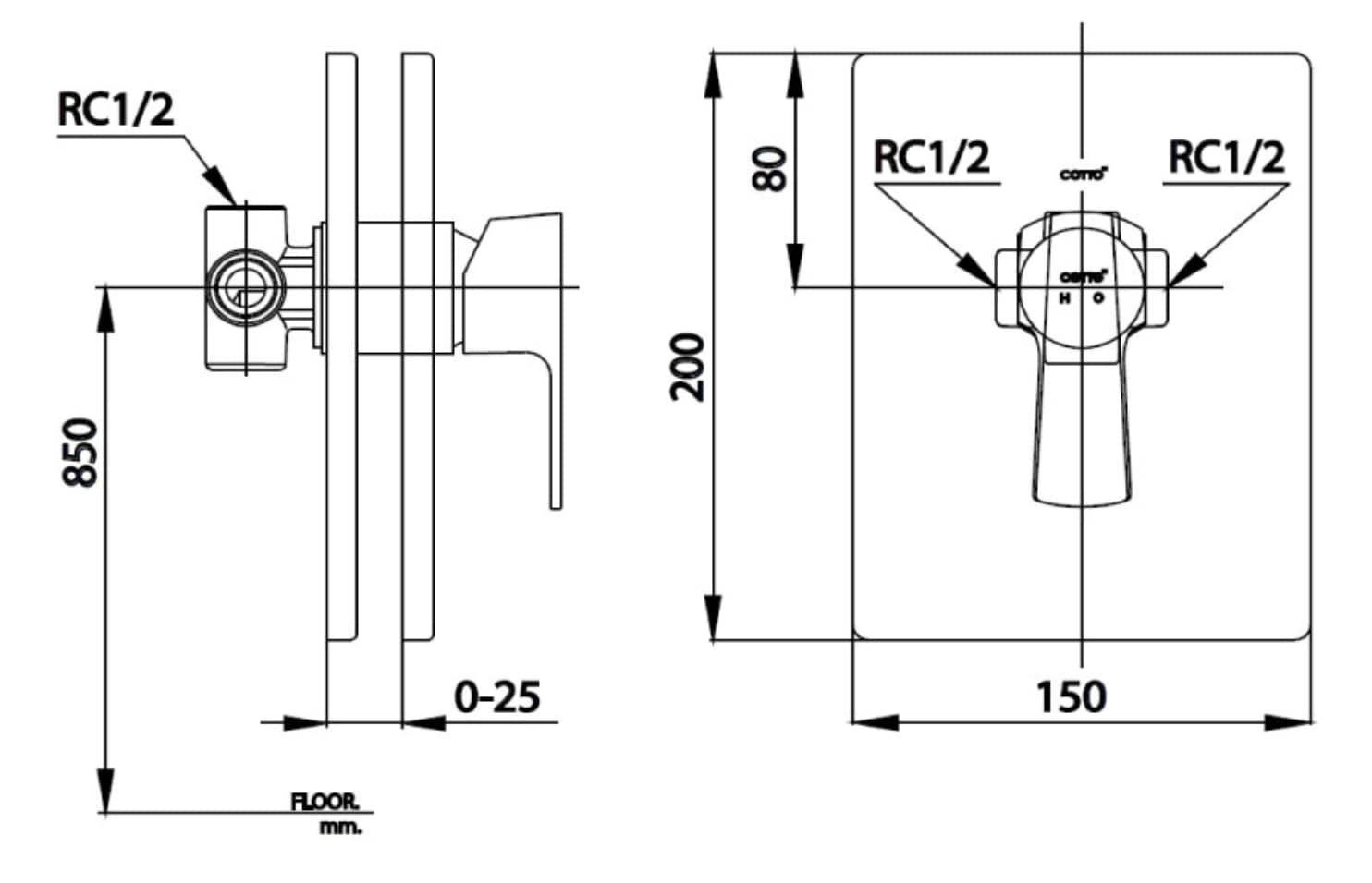 Van điều chỉnh âm tường COTTO CT2204A nóng lạnh 1 đường nước Cubic