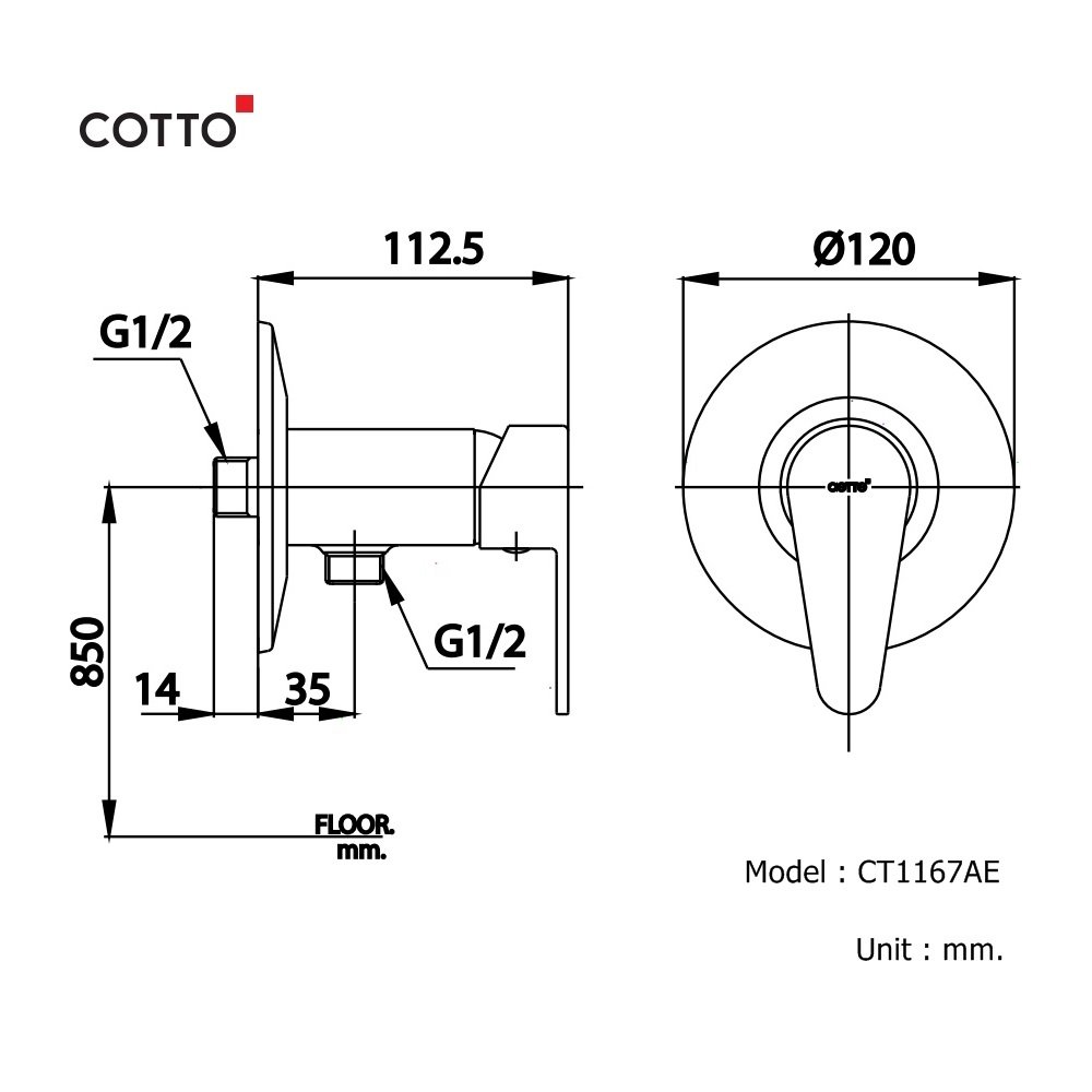 Bản vẽ kỹ thuật củ sen lạnh COTTO CT1167AE
