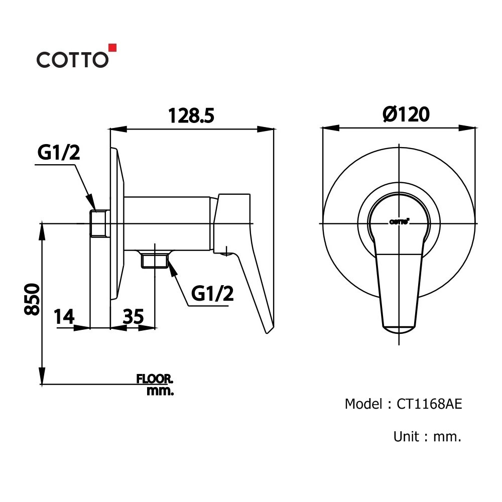 Bản vẽ kỹ thuật củ sen lạnh COTTO CT1168AE