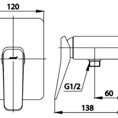 Bản vẽ kỹ thuật củ sen tắm COTTO gắn tường lạnh CT1243A
