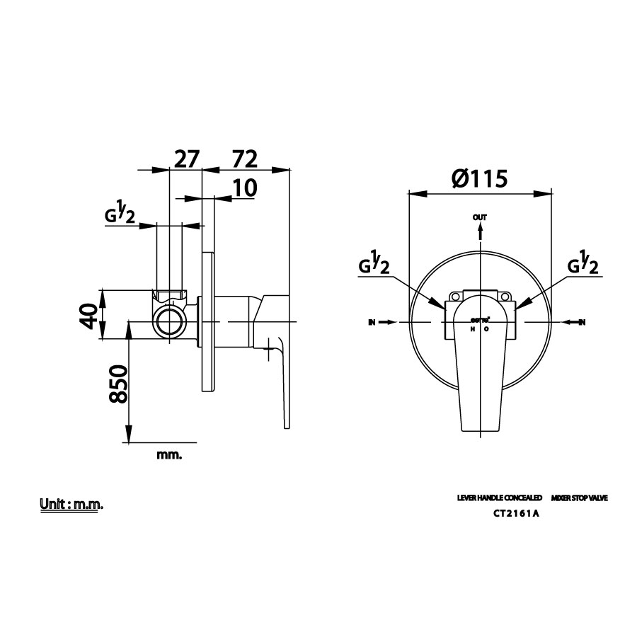 Bản vẽ kỹ thuật củ sen tắm nóng lạnh COTTO CT2161A