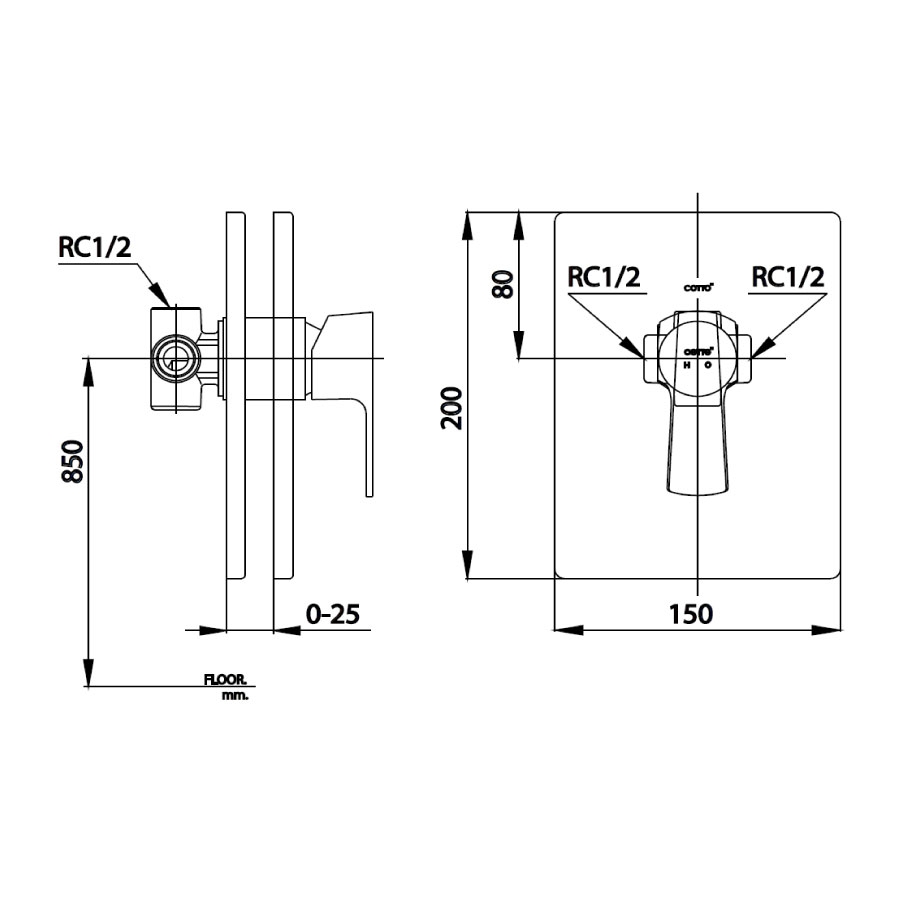 Van điều chỉnh âm tường COTTO CT2204A nóng lạnh 1 đường nước Cubic
