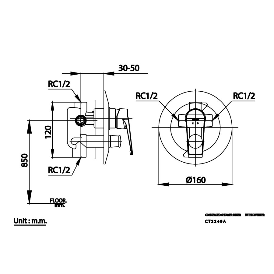 Van điều chỉnh âm tường COTTO CT2249AV nóng lạnh kèm van dừng 2 đường nước Nique