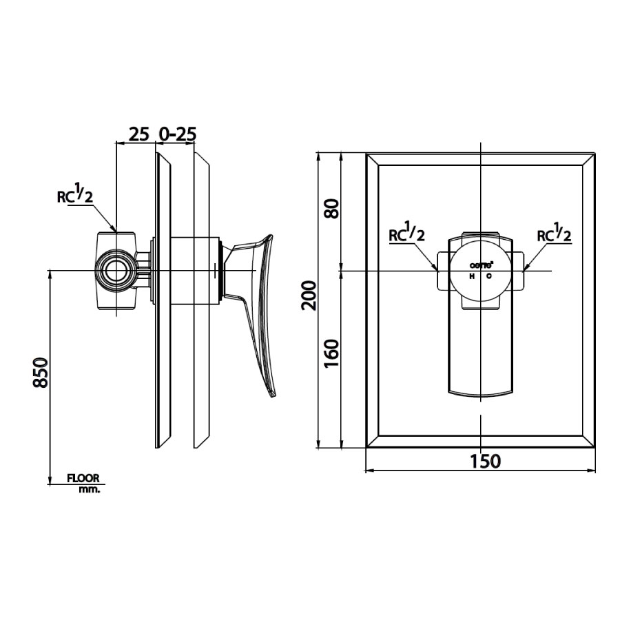 Van điều chỉnh âm tường COTTO CT2256A nóng lạnh 1 đường nước Thantara