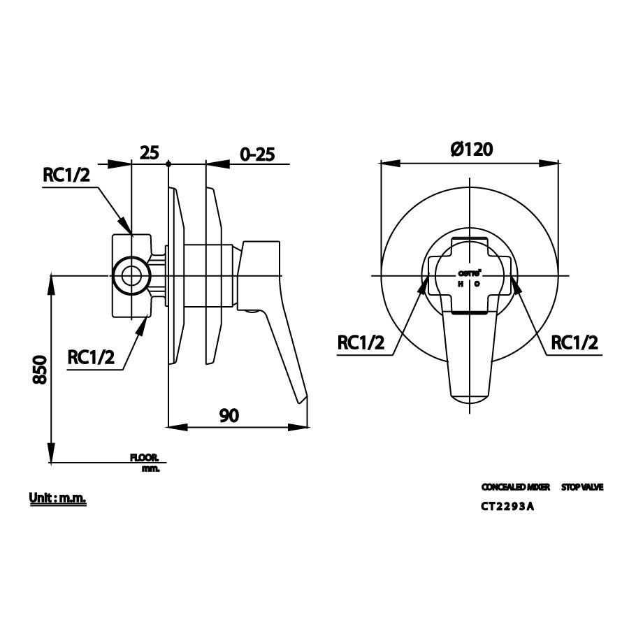 Van điều chỉnh âm tường COTTO CT2293A nóng lạnh 1 đường nước Next III