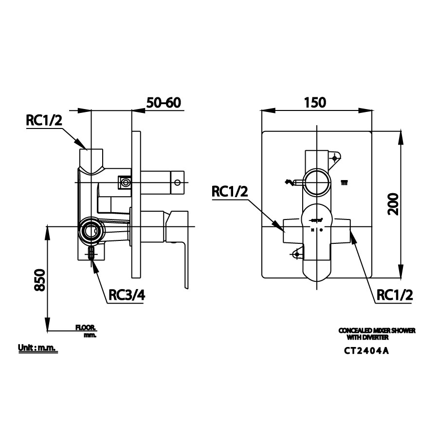 Van điều chỉnh âm tường COTTO CT2404A nóng lạnh kèm van chuyển hướng 2 đường nước Waltz