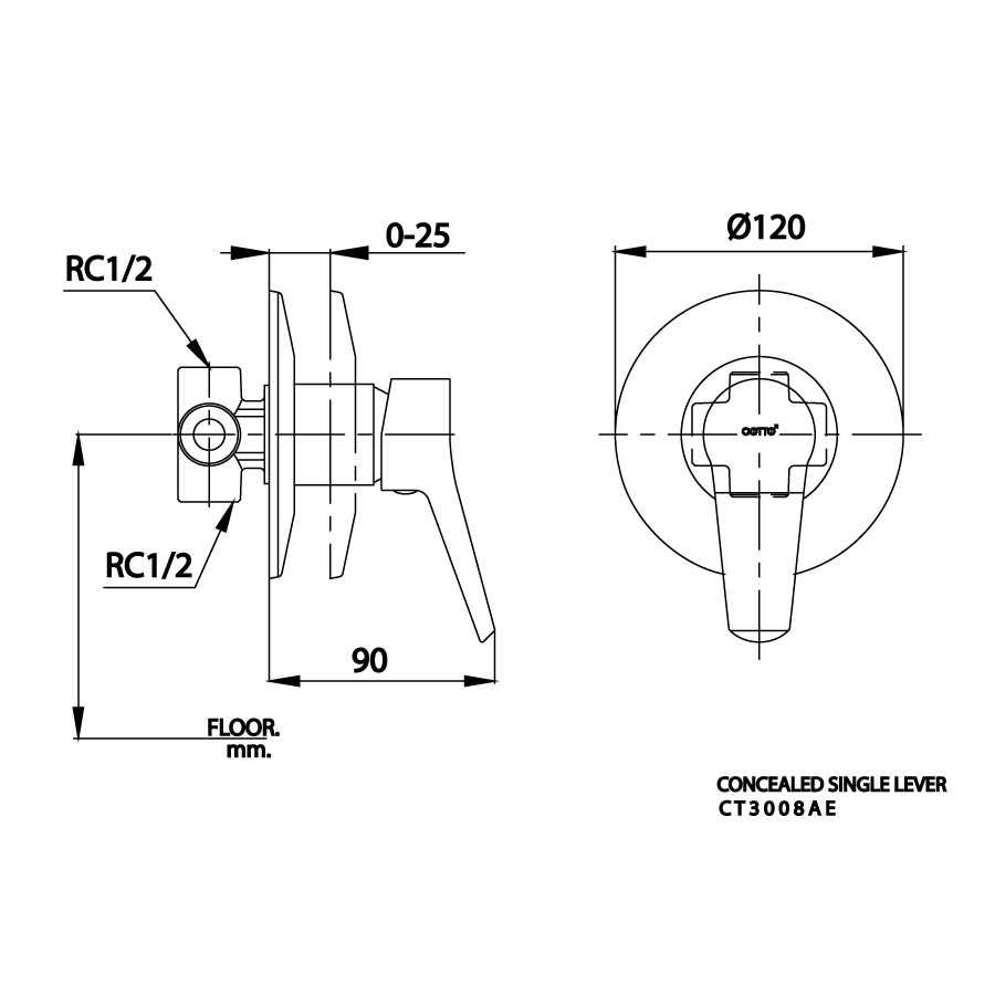 Van điều chỉnh âm tường COTTO CT3008AE nóng lạnh 1 đường nước Next III