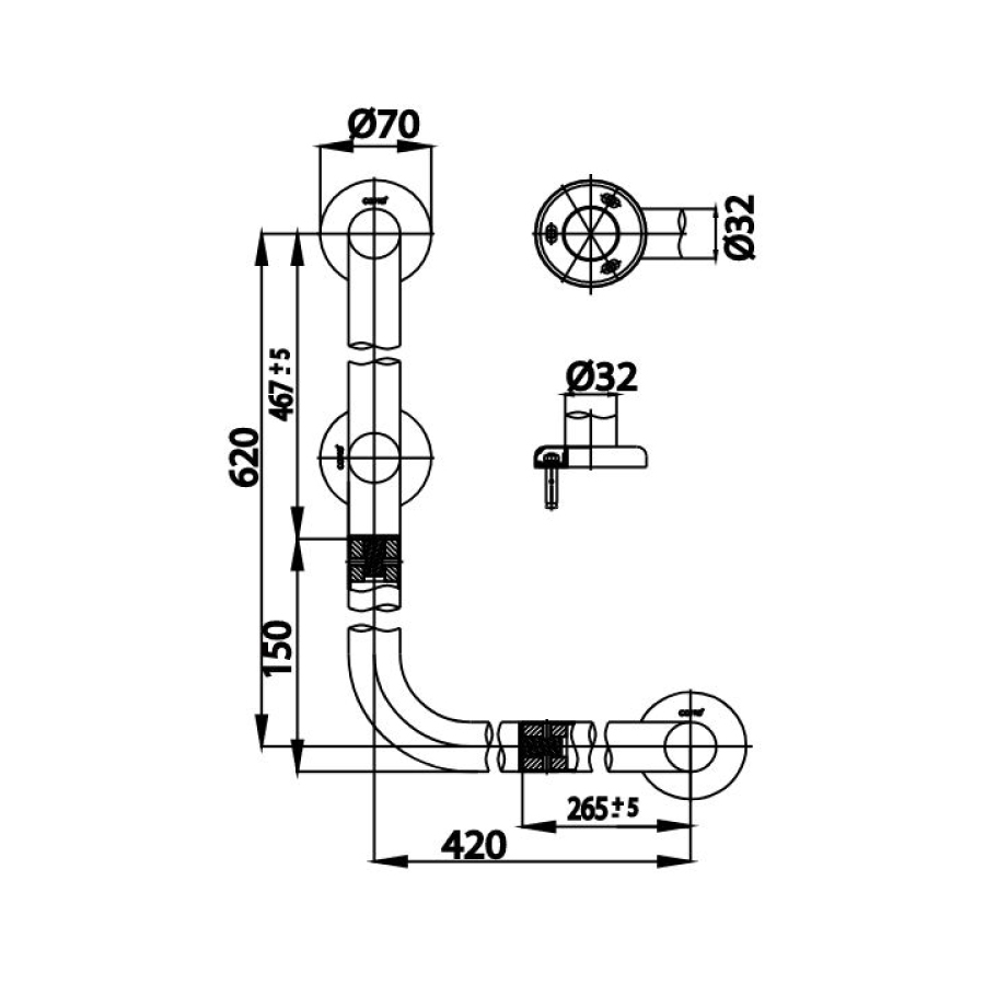 Thanh tay vịn COTTO CT751LxR#SA(HM) Handrail hình chữ L