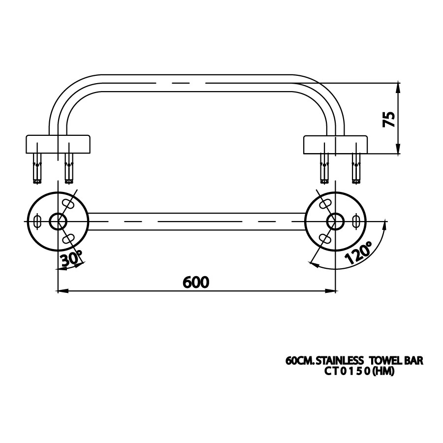 Bản vẽ kỹ thuật thanh treo khăn COTTO CT0150(HM)