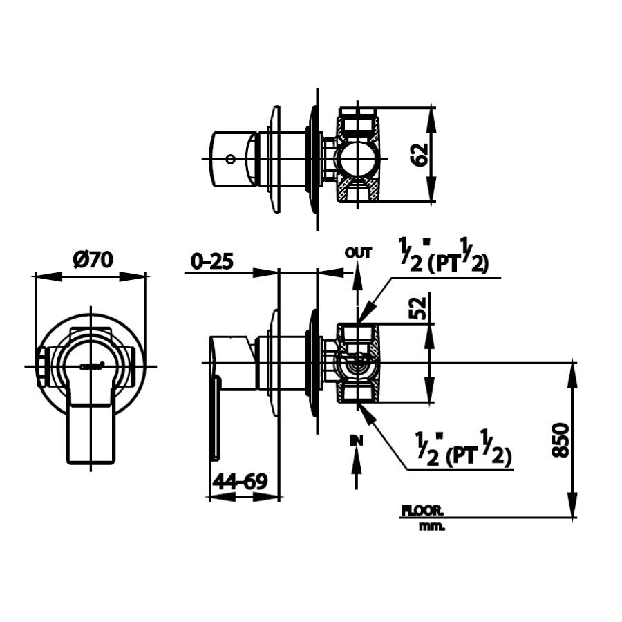 Van điều chỉnh âm tường lạnh 1 đường nước Alto COTTO CT1116A