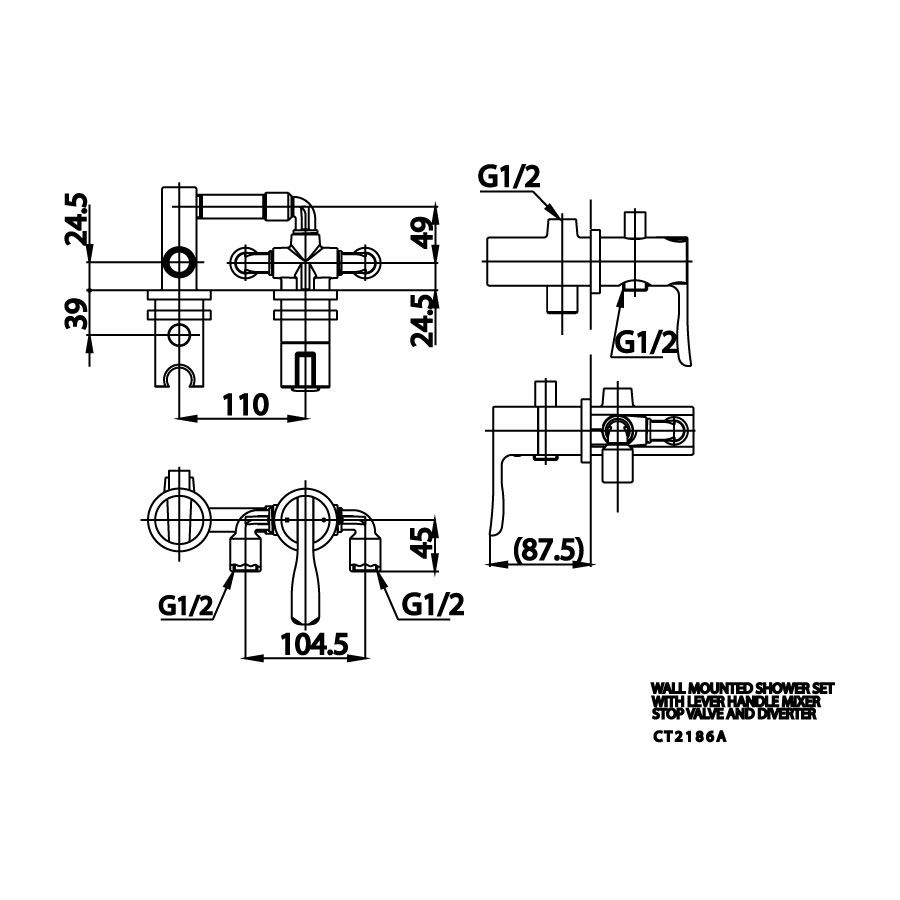 Van điều chỉnh âm tường nóng lạnh kèm van dừng 2 đường nước Patchwork COTTO CT2186A