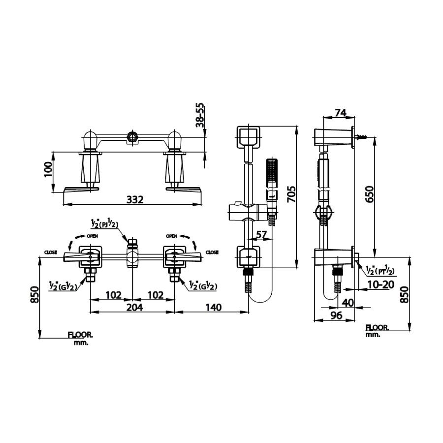 Van điều chỉnh âm tường nóng lạnh kèm van chuyển hướng 2 đường nước Glacier COTTO CT326C31