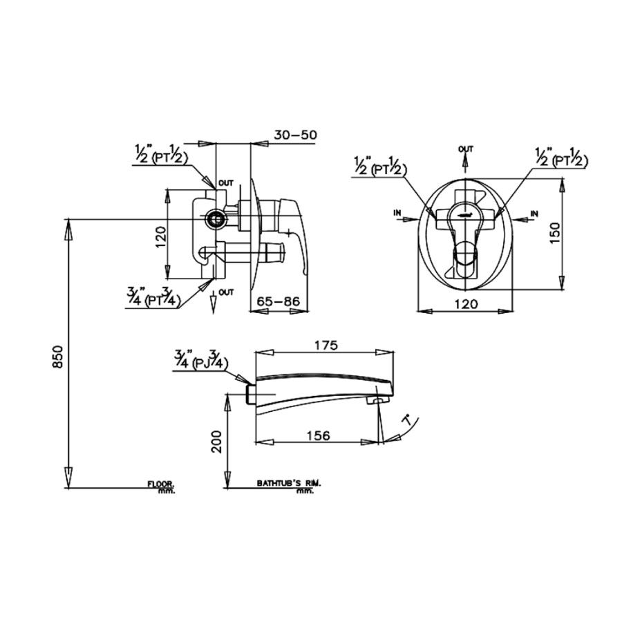 Van điều chỉnh âm tường nóng lạnh kèm van dừng 2 đường nước Arona COTTO CT581A