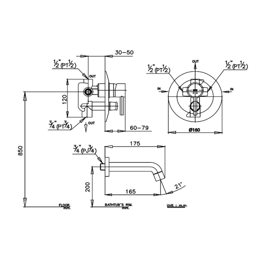 Van điều chỉnh âm tường nóng lạnh kèm van dừng 2 đường nước Anthony COTTO CT593A