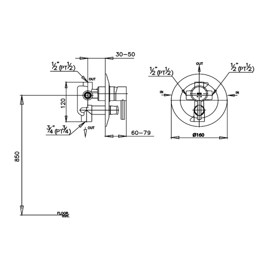 Van điều chỉnh âm tường nóng lạnh kèm van dừng 2 đường nước Anthony COTTO CT593AV