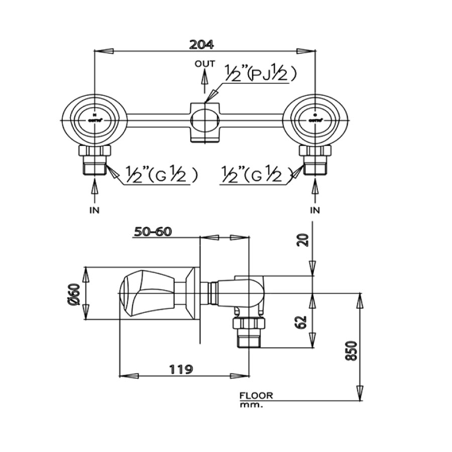 Van điều chỉnh âm tường nóng lạnh 1 đường nước New Century COTTO CT598C11