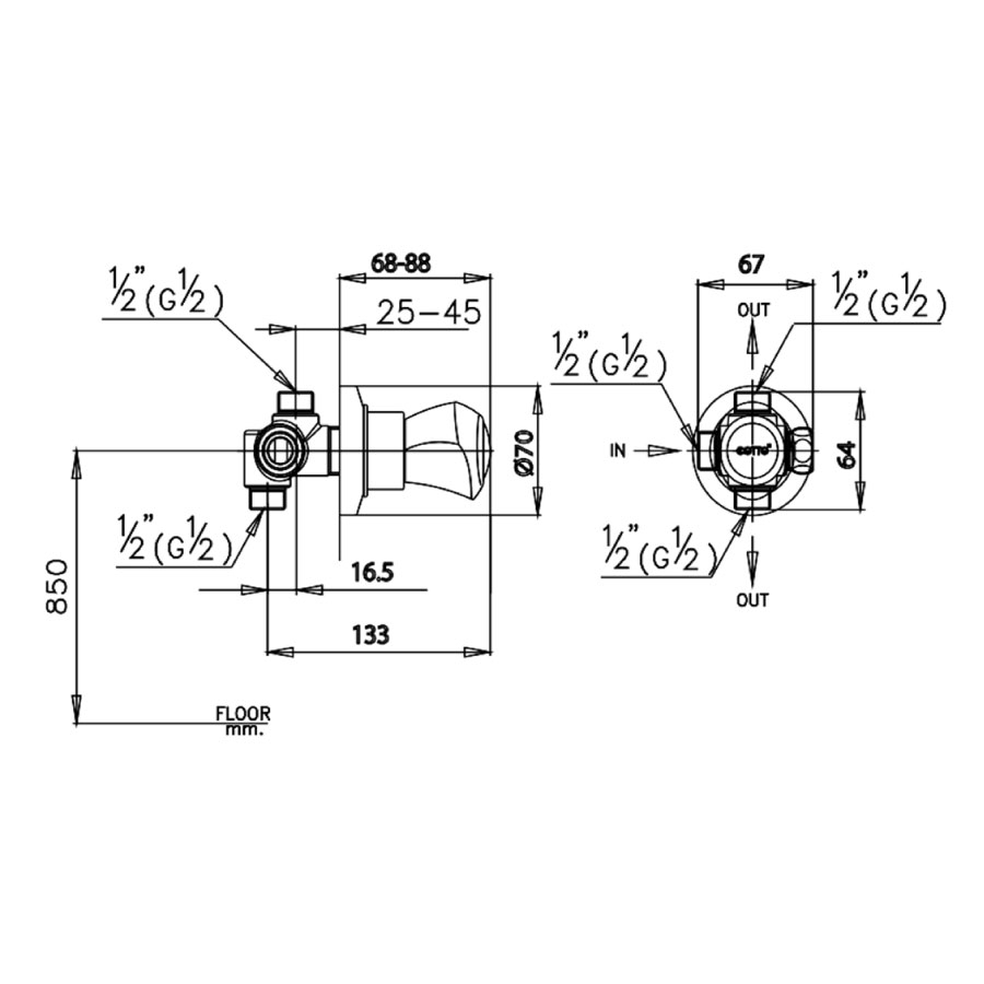 Van điều chỉnh âm tường lạnh 1 đường nước New Century COTTO CT606C11