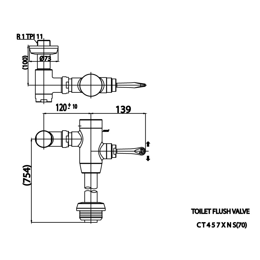 Bản vẽ kỹ thuật van xả trực tiếp dành cho bàn cầu COTTO CT457XNS(70CM)
