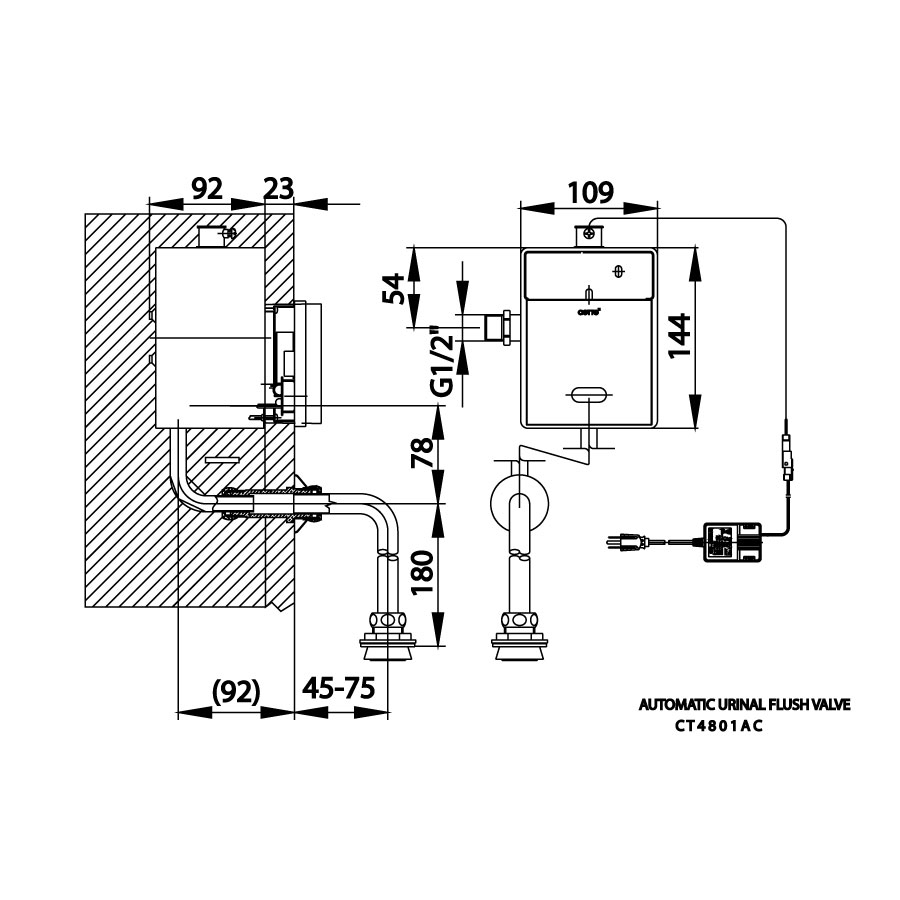 Van xả tiểu nam COTTO CT4801AC cảm ứng âm tường dùng điện