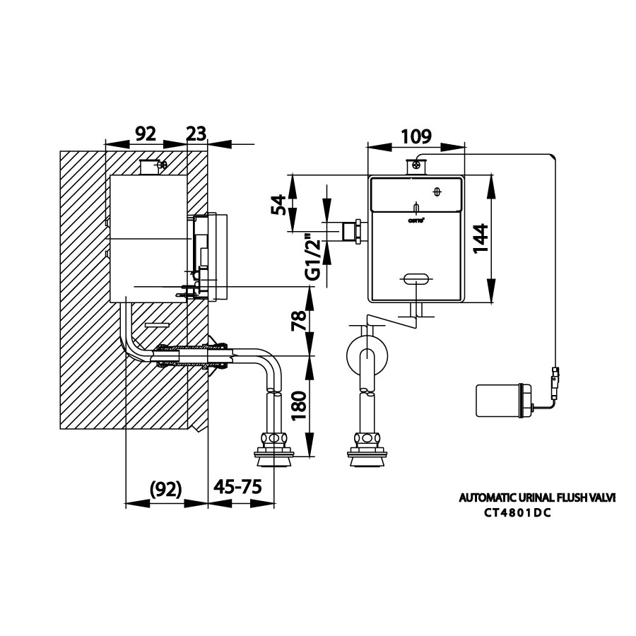 Van xả tiểu nam COTTO CT4801DC(NL) cảm ứng âm tường dùng pin