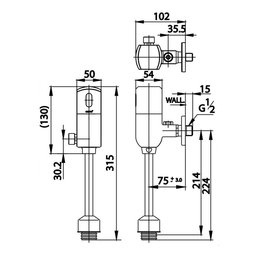 Van xả tiểu nam COTTO CT4803P cảm ứng dùng pin có nút xả cơ