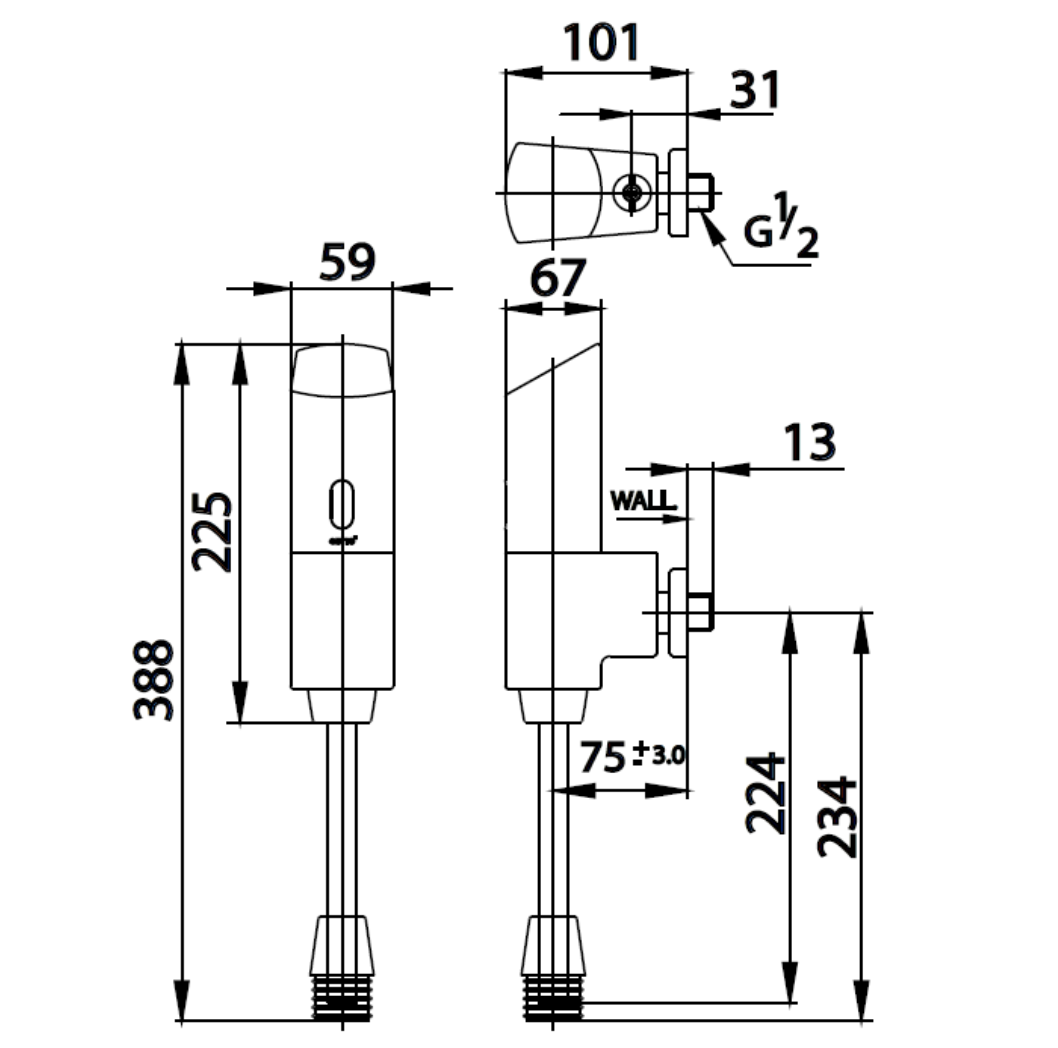 Van xả tiểu nam COTTO CT482P cảm ứng dùng pin