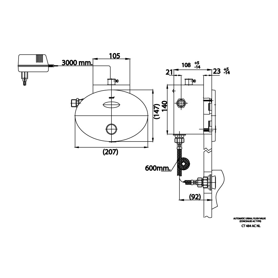 Van xả tiểu nam cảm ứng âm tường dùng pin có nút xả cơ COTTO CT484AC(NL)