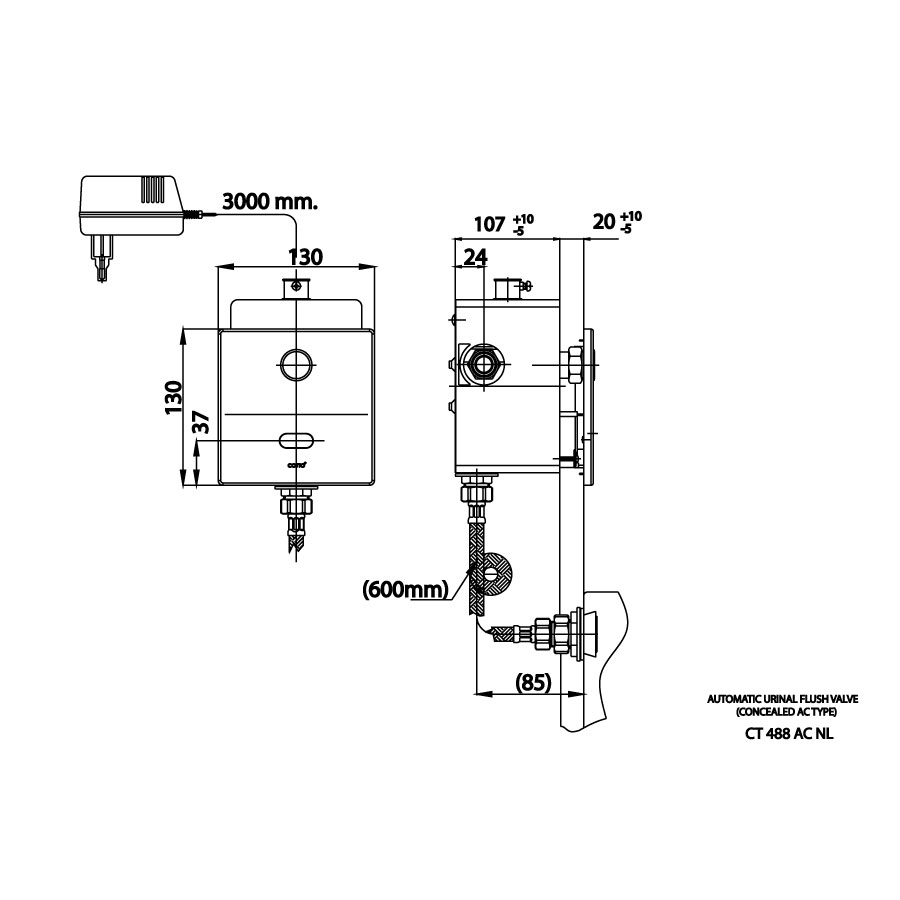 Van xả tiểu nam COTTO CT488AC(NL) cảm ứng âm tường dùng điện có nút xả cơ