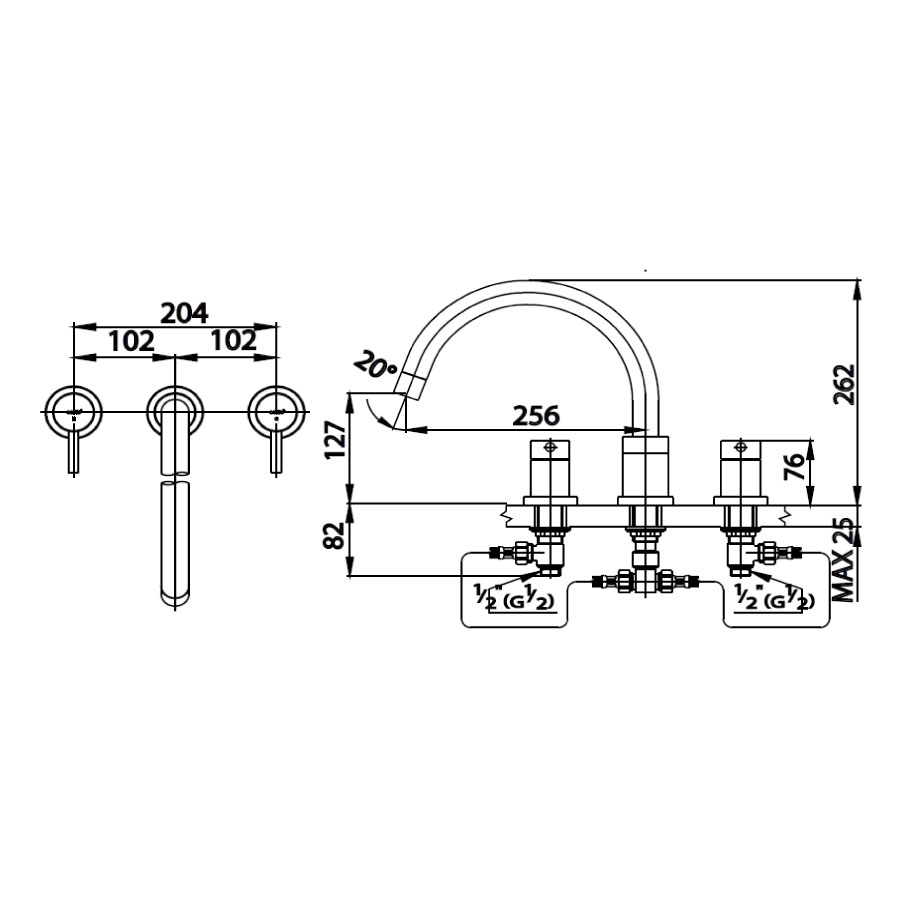 Bộ vòi xả bồn tắm COTTO CT2082 3 lỗ nóng lạnh xây bệ Anthony