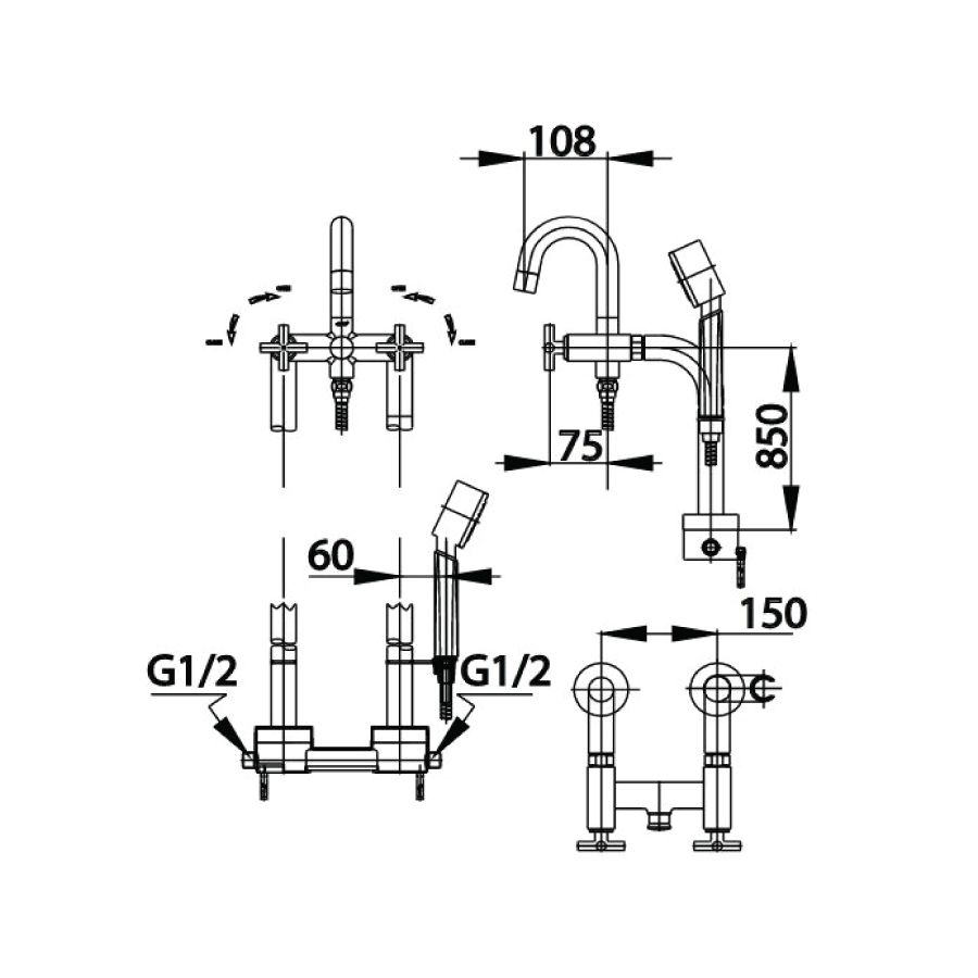 Bộ vòi xả bồn tắm COTTO CT249C16XZ79 nóng lạnh gắn sàn