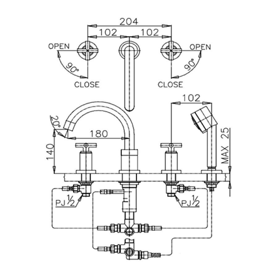 Bộ vòi xả bồn tắm COTTO CT255C20S41 4 lỗ nóng lạnh xây bệ Anthony