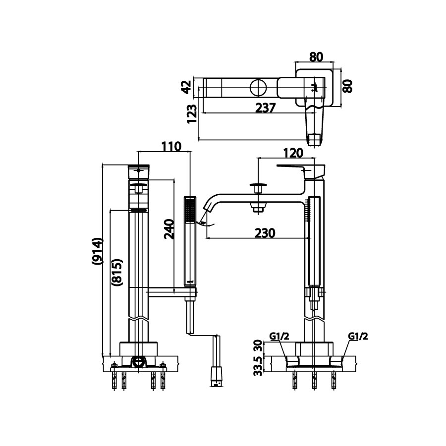 Bộ vòi xả bồn tắm COTTO CT329AXZ44 nóng lạnh gắn sàn Sonata