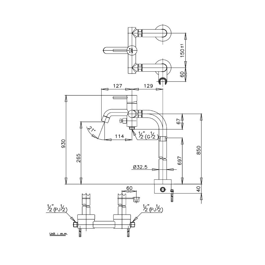 Bộ vòi xả bồn tắm COTTO CT338AX nóng lạnh gắn sàn Athony