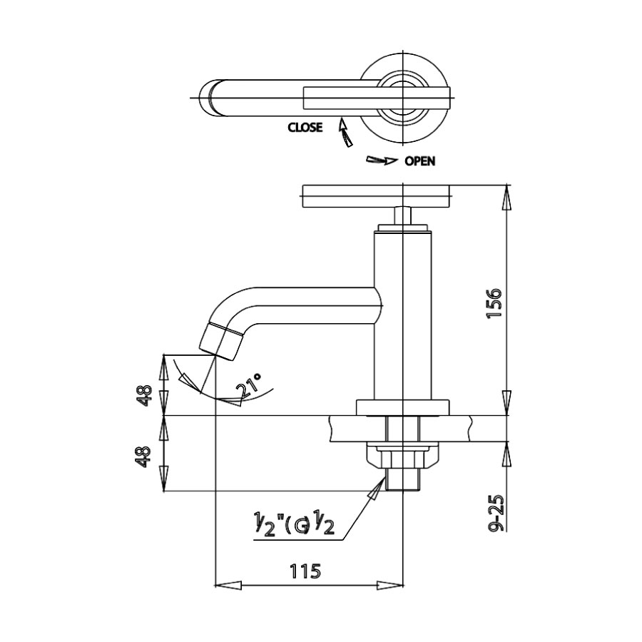 Bản vẽ kỹ thuật vòi lavabo lạnh COTTO CT104C20(HM)