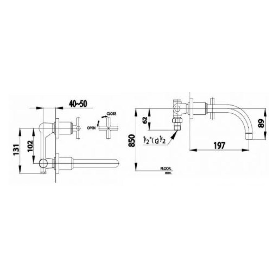 Bản vẽ kỹ thuật vòi lavabo lạnh COTTO gắn tường CT105C16
