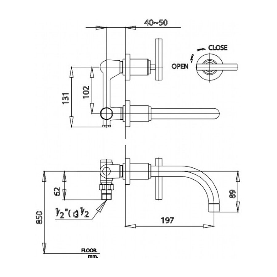 Bản vẽ kỹ thuật vòi lavabo lạnh COTTO gắn tường CT105C20