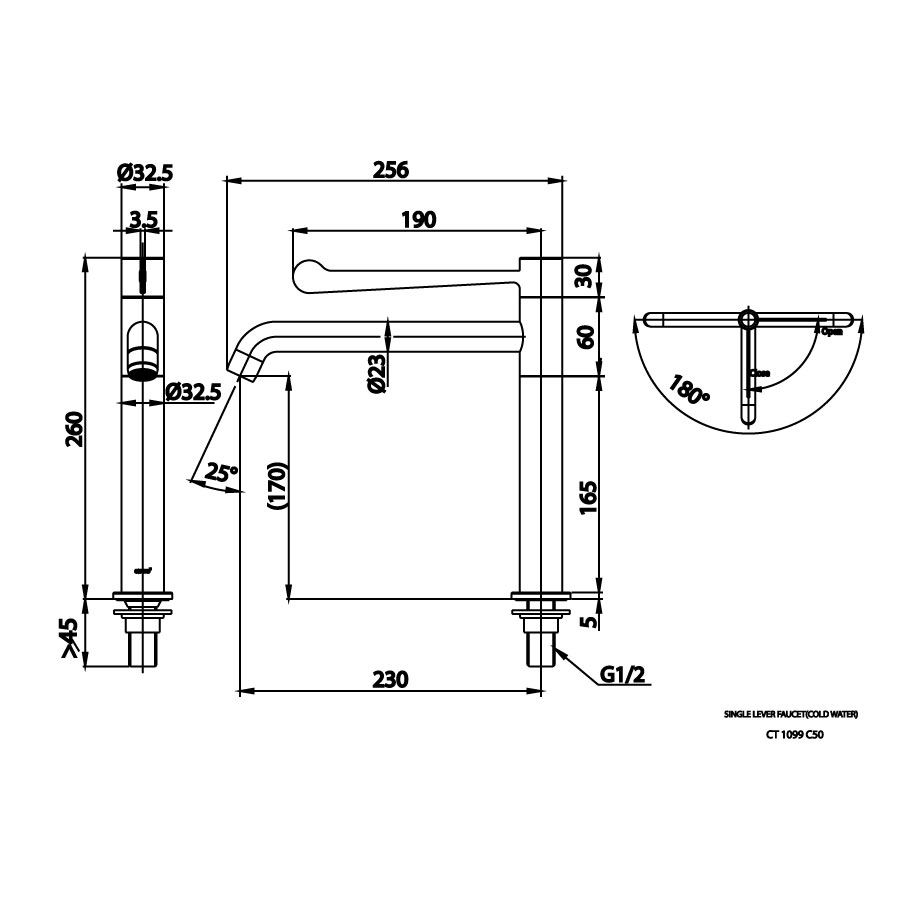 Vòi chậu lavabo COTTO CT1099C50 lạnh thân cao Trust