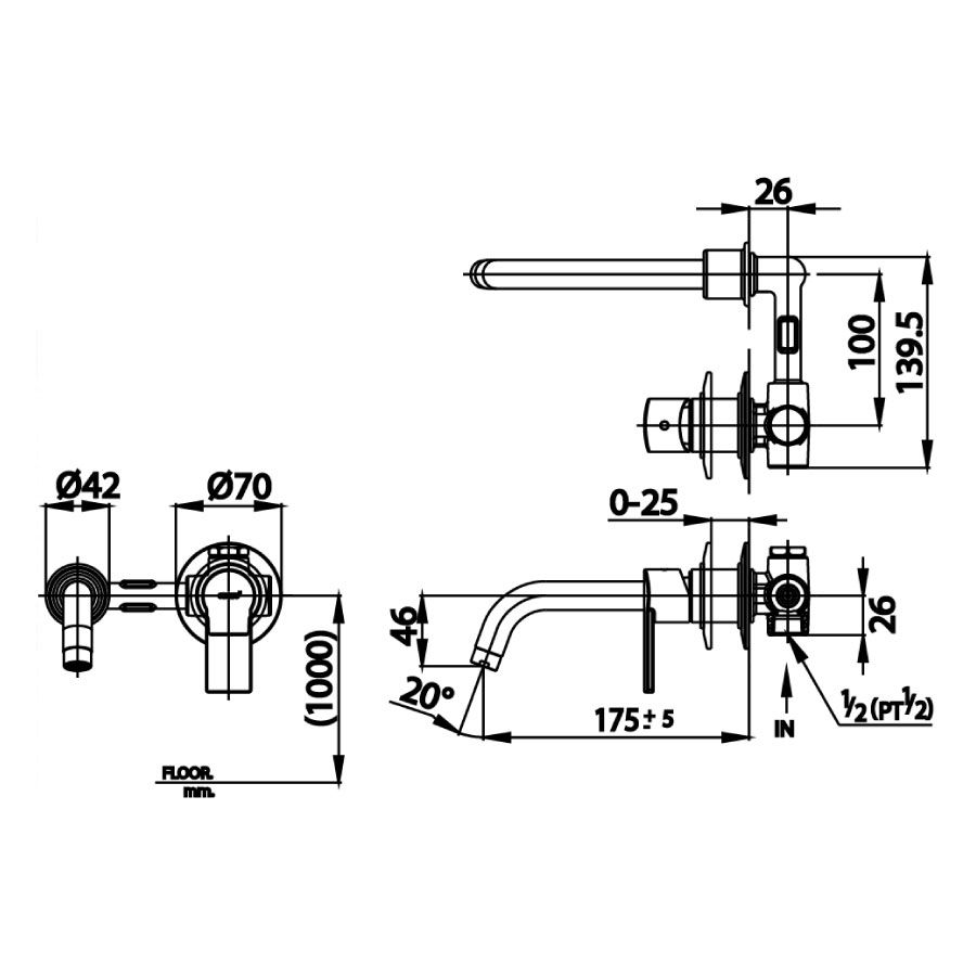 Vòi chậu lavabo COTTO CT1114A nước lạnh gắn tường Alto