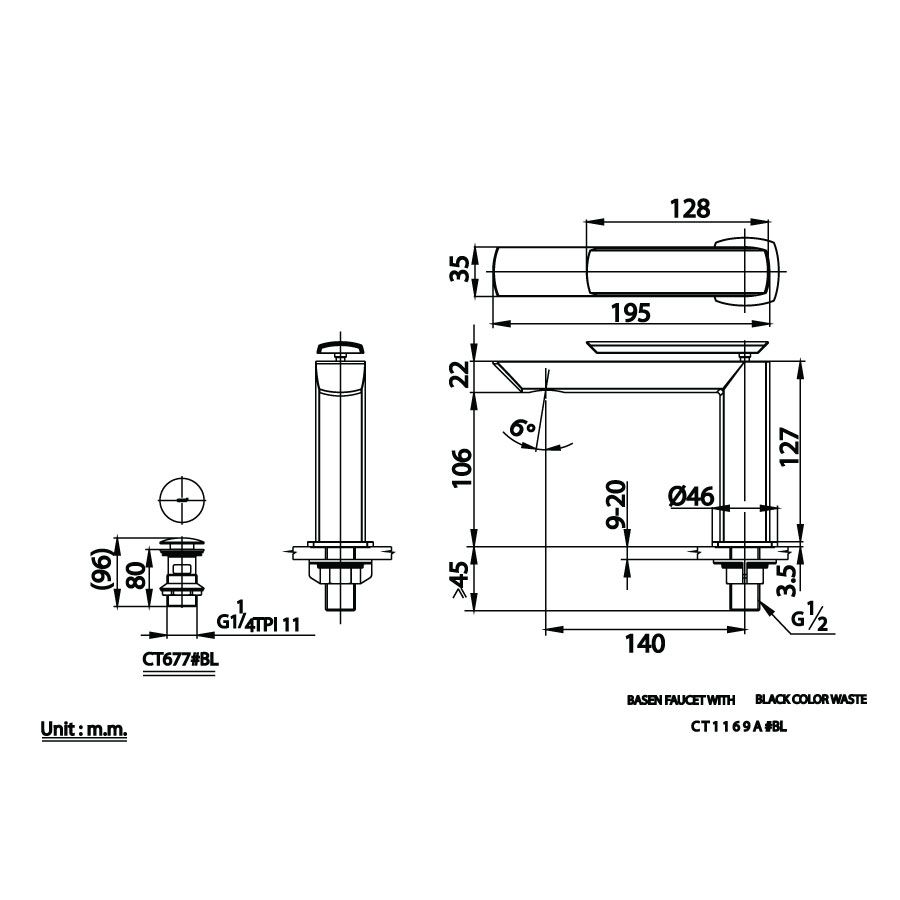 Vòi chậu lavabo COTTO CT1169A#BL nước lạnh màu đen Skive