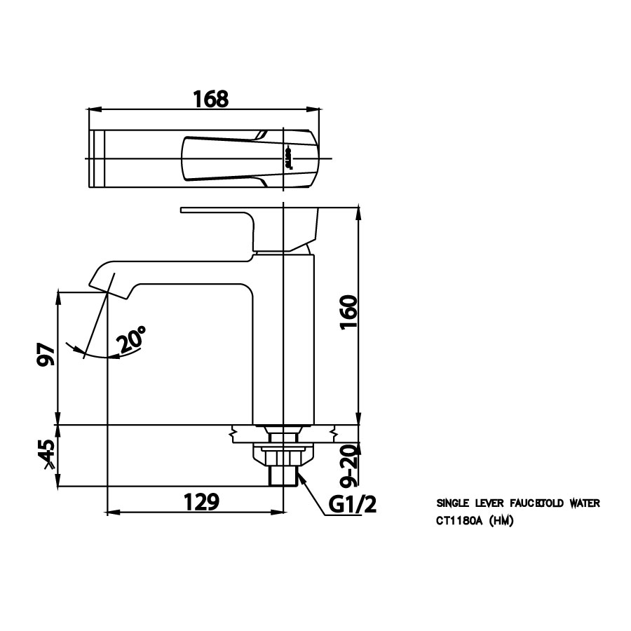 Bản vẽ kỹ thuật vòi lavabo lạnh COTTO CT1180A